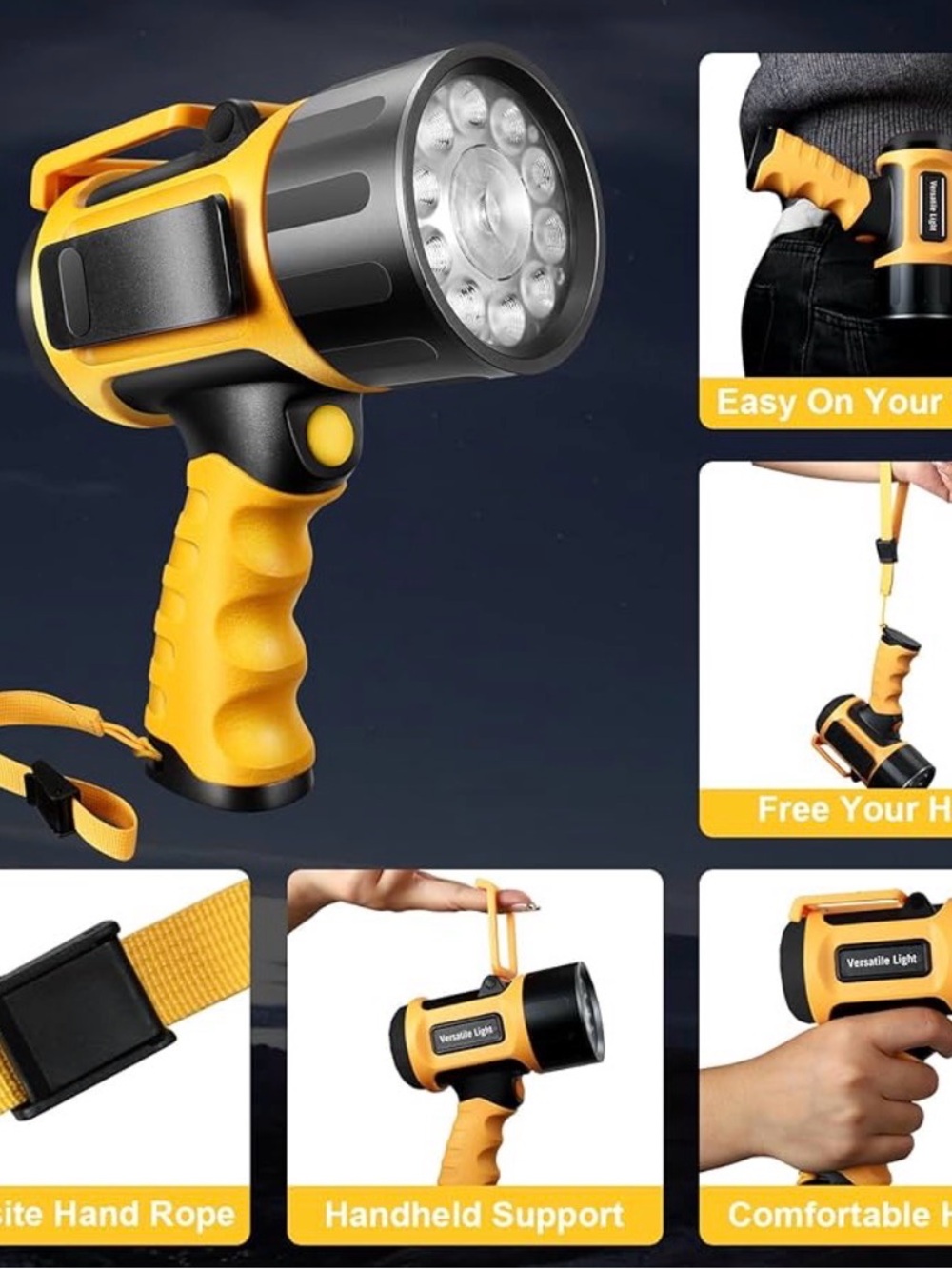 Yellow Handheld Spotlight Flashlight - Versatile LED Spotlight